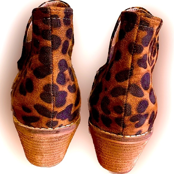 Beast Fashion Leopard Print Ankle Boot Slip On Calf Hair short heel - Picture 7 of 9